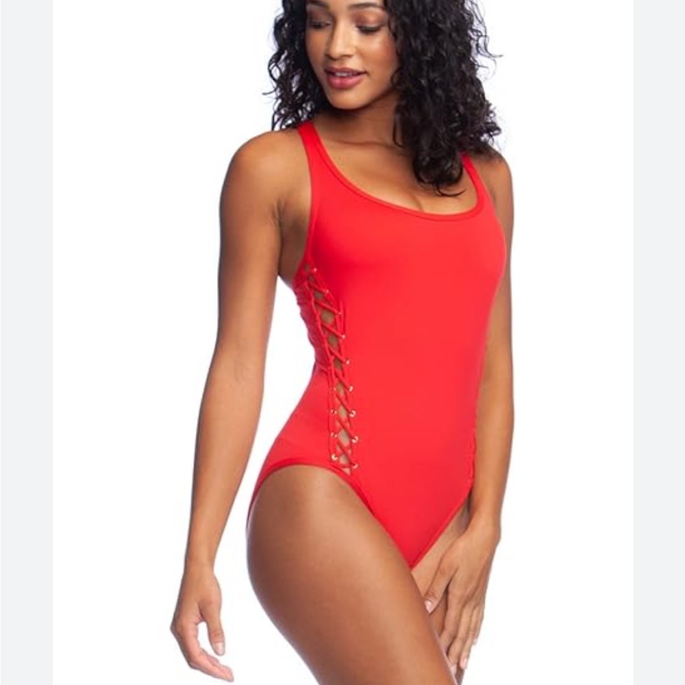 LA BLANCA Tied &True Flame Red large 
Bathing suit one piece